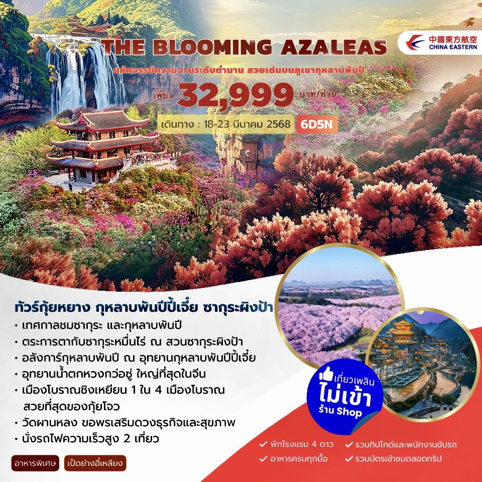 ทัวร์จีน THE BLOOMING AZALEAS  กุหลาบพันปีปี้เจี่ย 6วัน 5คืน (MU)