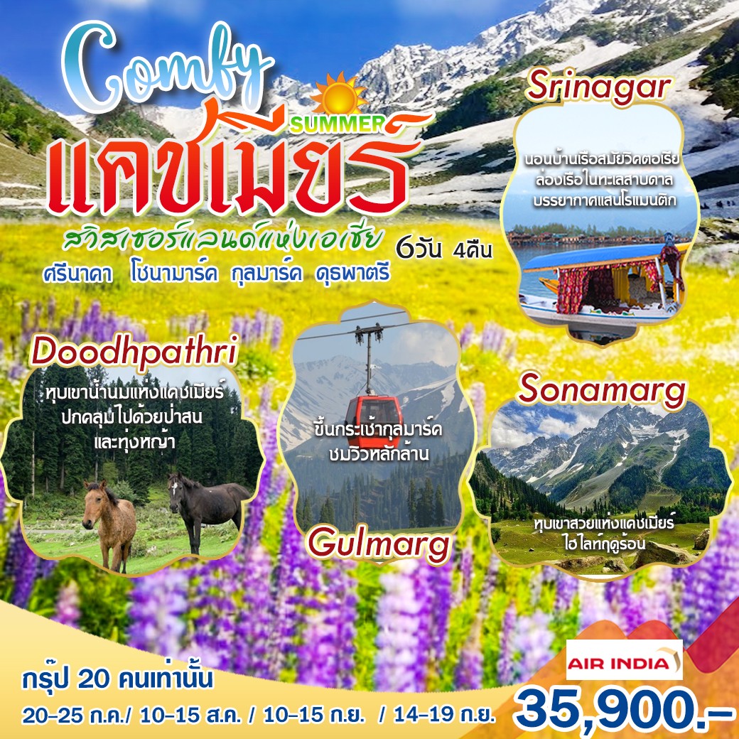 ทัวร์อินเดีย Comfy แคชเมียร์ 6วัน 4คืน (AI)