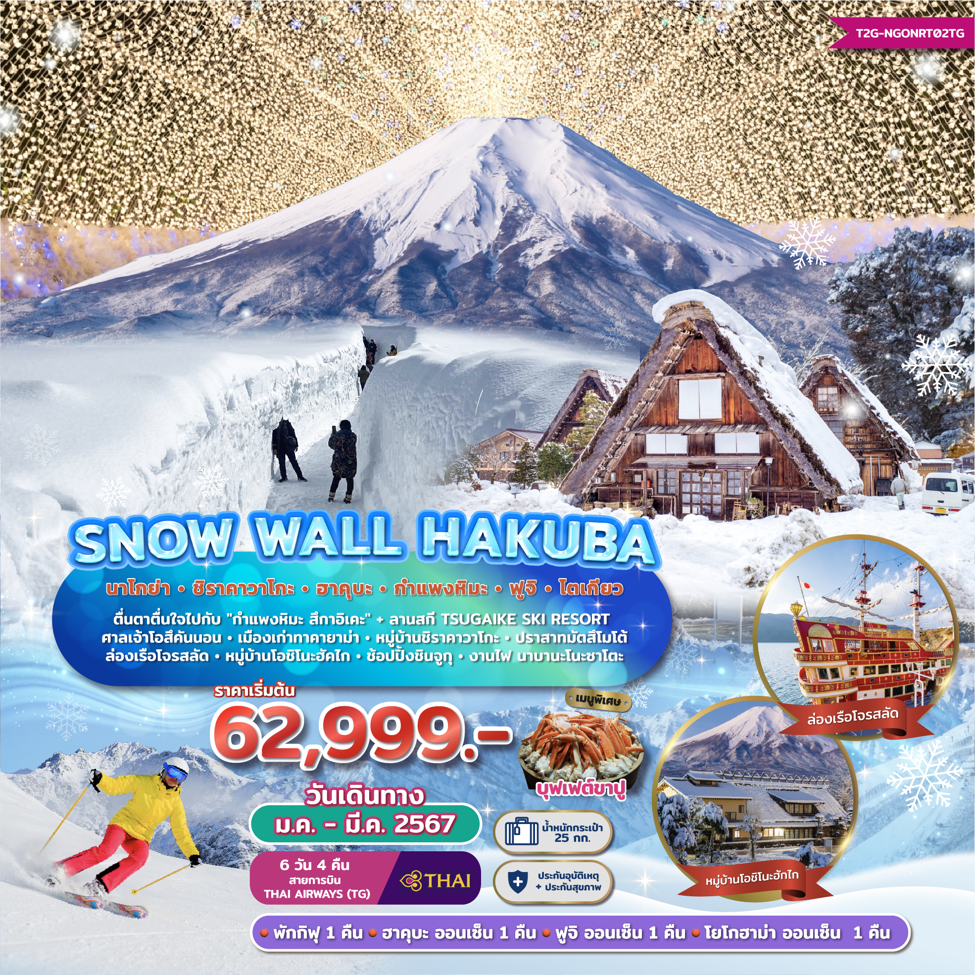 ทัวร์ญี่ปุ่น Snow Wall Hakuba...นาโกย่า ชิราคาวาโกะ ฮาคุบะ ฟูจิ โตเกียว 6วัน 4คืน (TG)