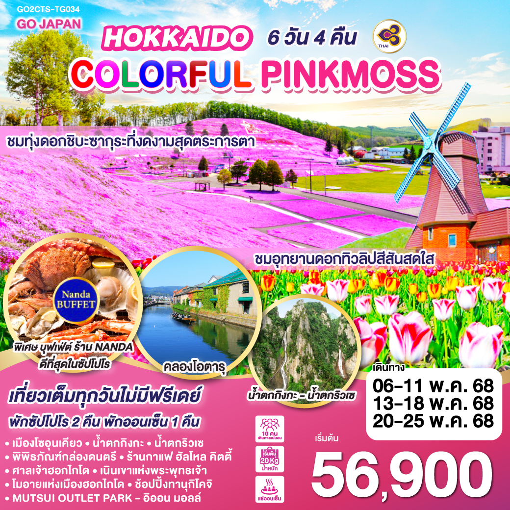 ทัวร์ญี่ปุ่น HOKKAIDO COLORFUL PINKMOSS 6วัน 4คืน (TG)